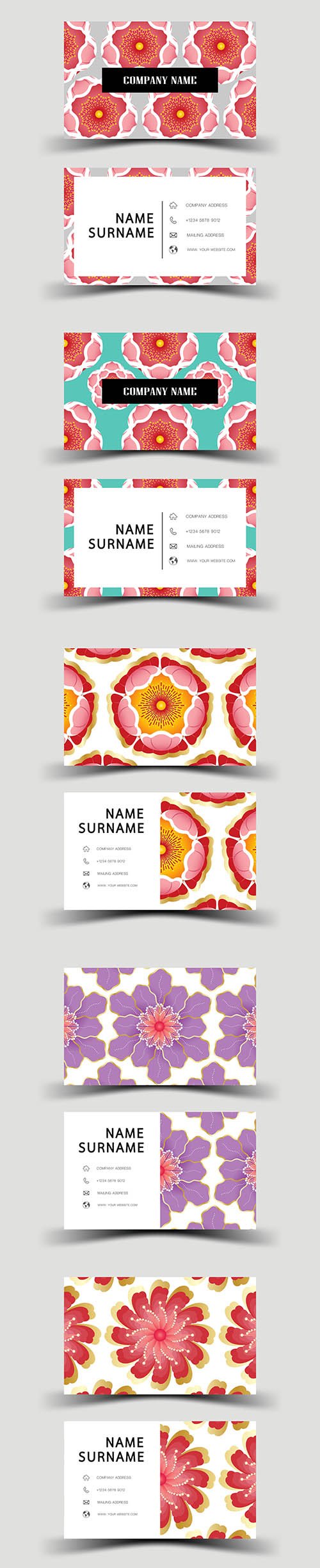 Business Card Design with Flower Background Set