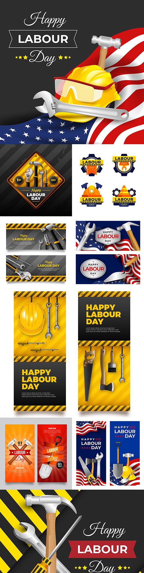 Happy Labor Day with instruments realistic banner
