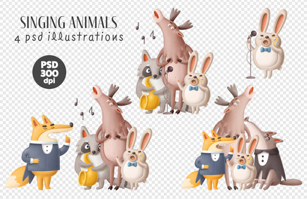 Singing Animals PSD Clipart