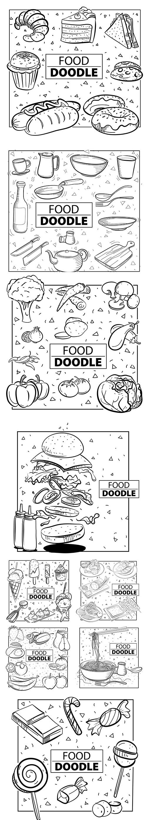 Hand-Draw Doodle Food Illustrations