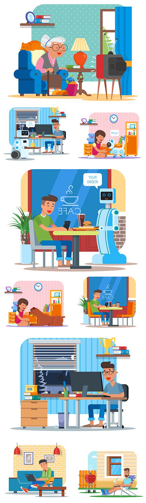 People in home setting illustration flat design