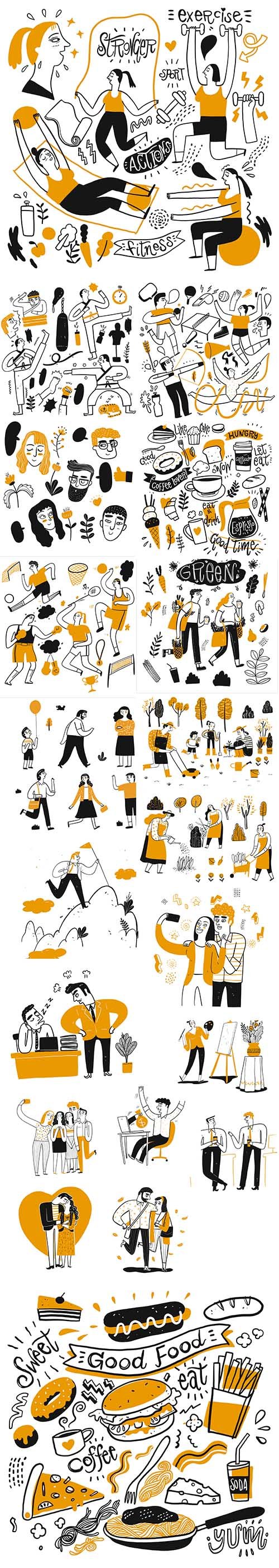 Activities People Concept Illustration Set