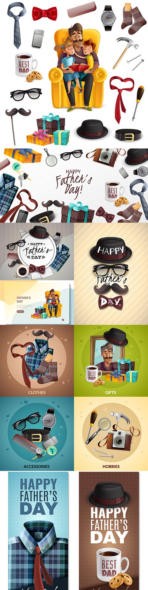 Happy Fathers Day postcard with men 's accessories