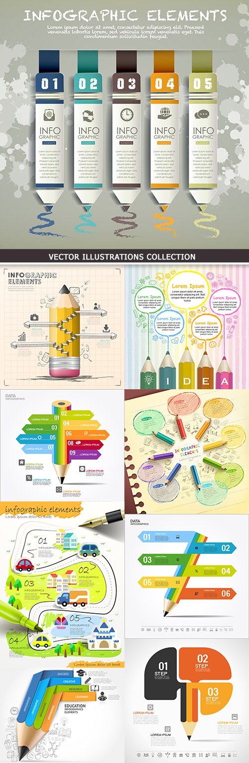 Pencil infographics business options elements 30