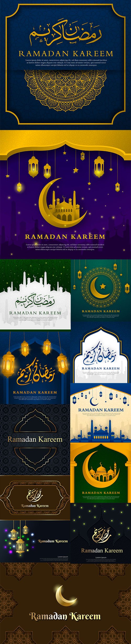 Elegant Ramadan Kareem Greeting Card Design Set