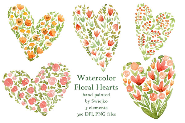 Watercolor Floral Hearts