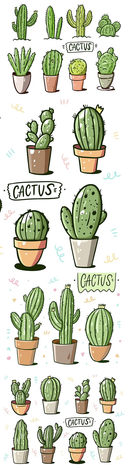 Cactus in homemade flower pots design cartoon style