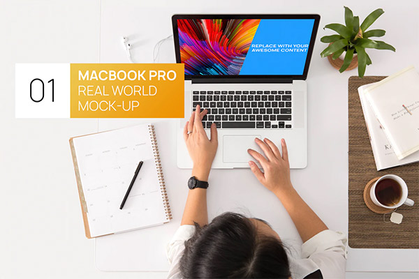MacBook Retina 15 White Desk Real World Mock-up