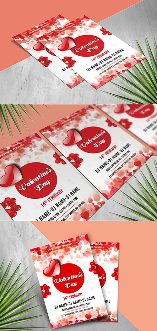 Valentine's Day Invitation Layout with Red Hearts