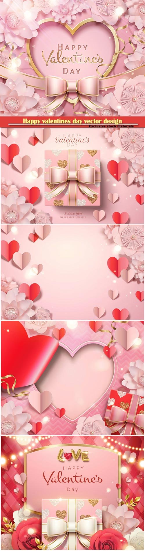 Happy valentines day vector design with heart, balloons, roses in 3d illustration # 5