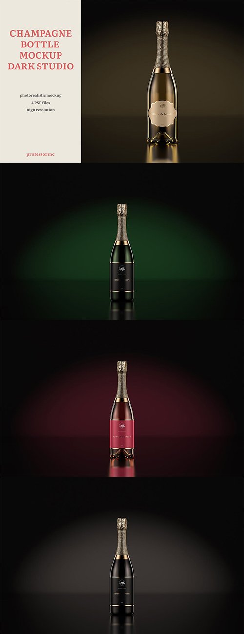Champagne Bottle Mockup - Dark Studio