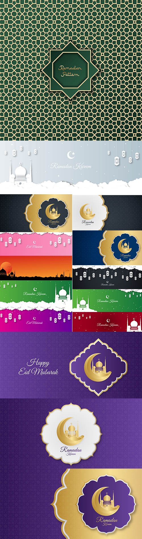Ramadan Kareem and Eid Banner Background Set