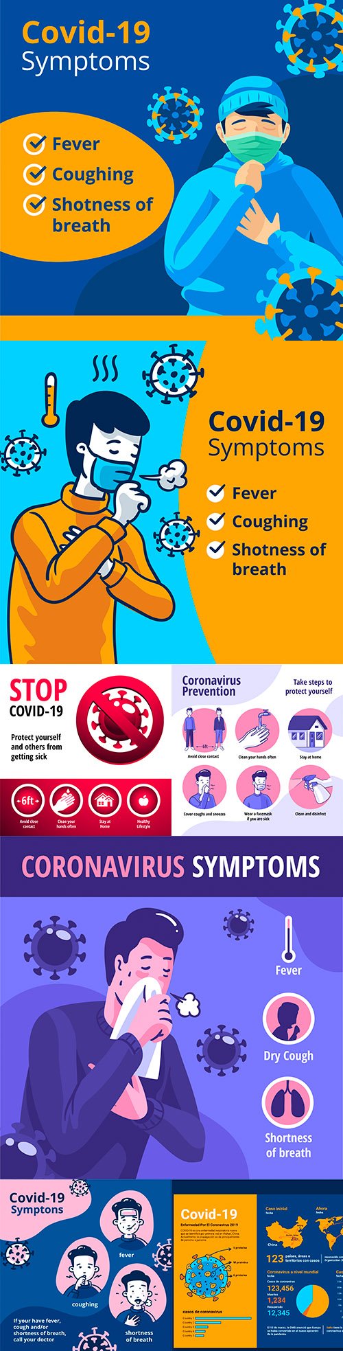 Coronavirus symptoms and illustration prevention tips