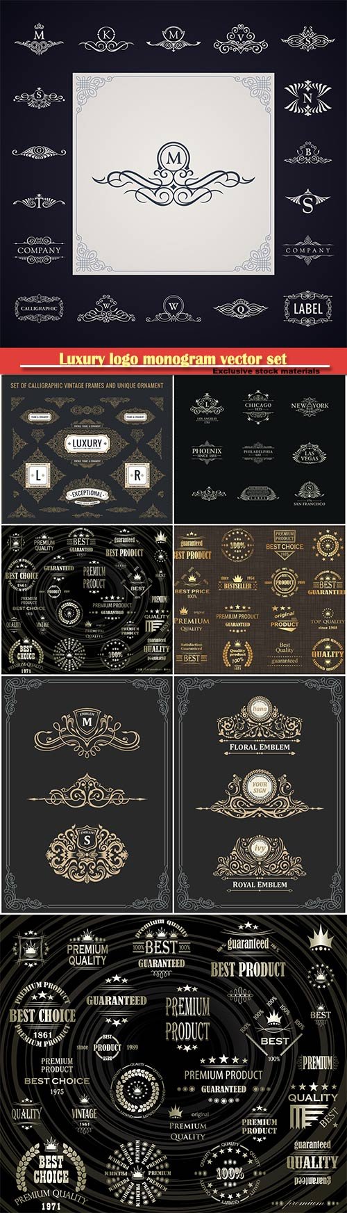 Luxury logo monogram vector set, calligraphic design elements