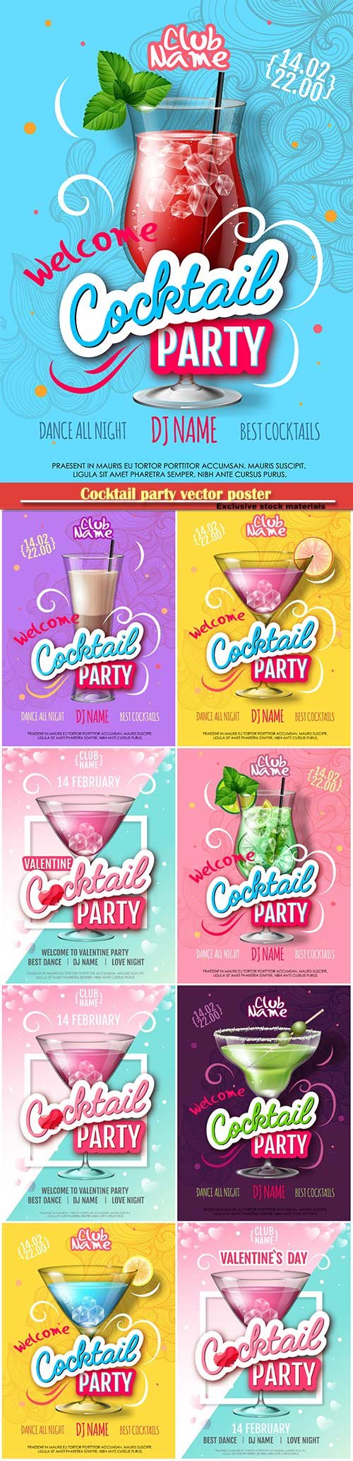 Cocktail party vector poster in eclectic modern style