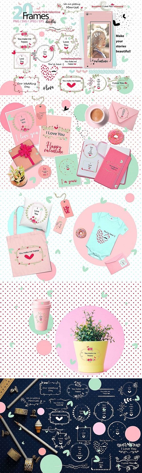 Lovely Pink Valentine Doodle frames - 209291