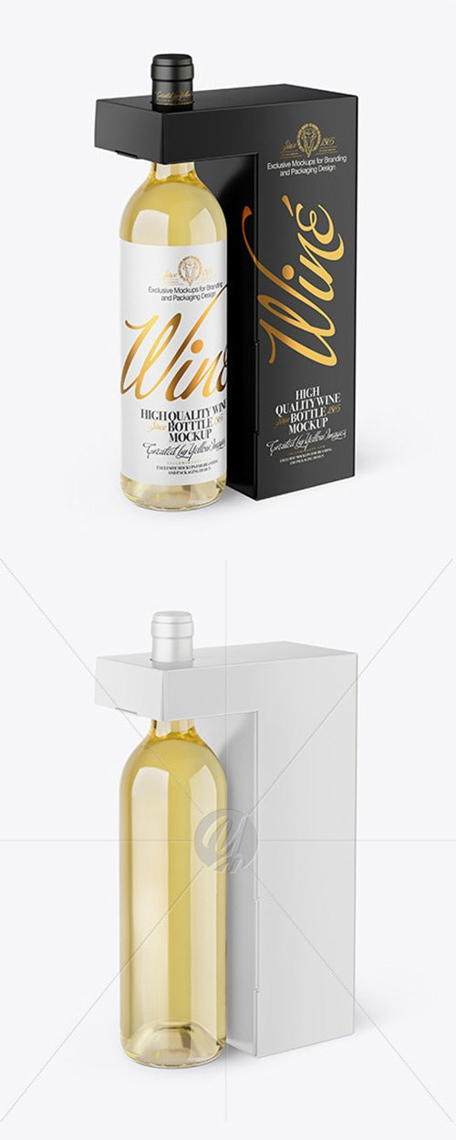 Clear Glass White Wine Bottle with Box Mockup 50285