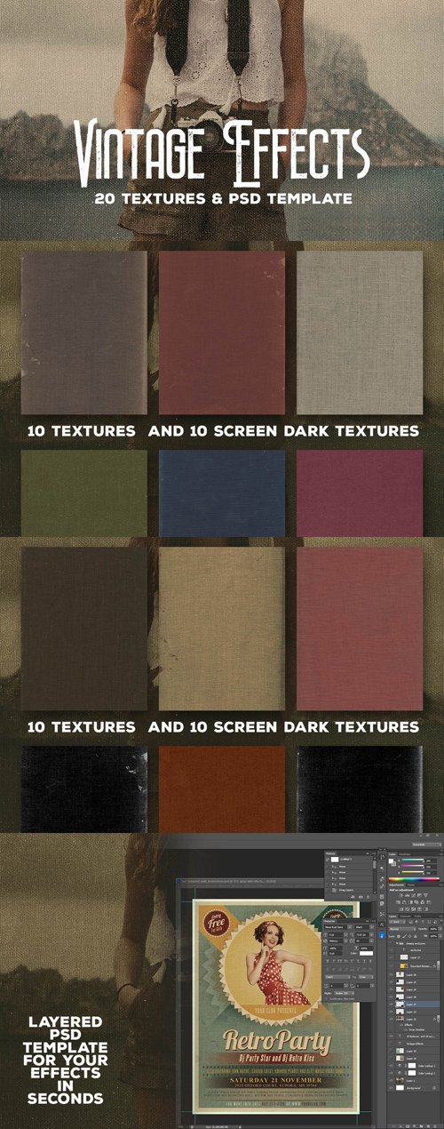 Vintage Effects - 20 Textures & PSD Templates