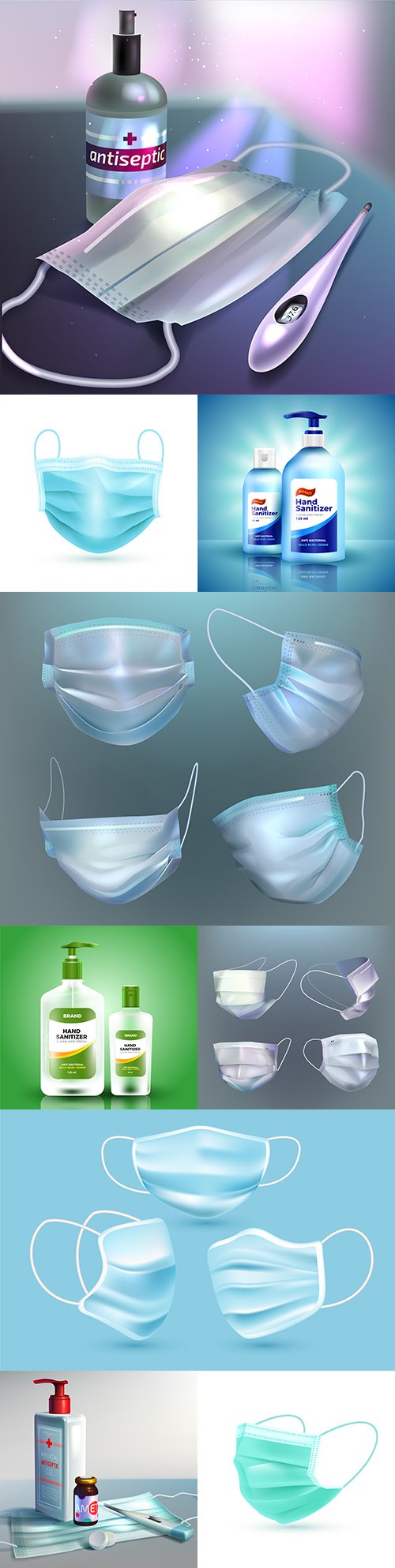 Hand disinfectant and medical mask realistic design