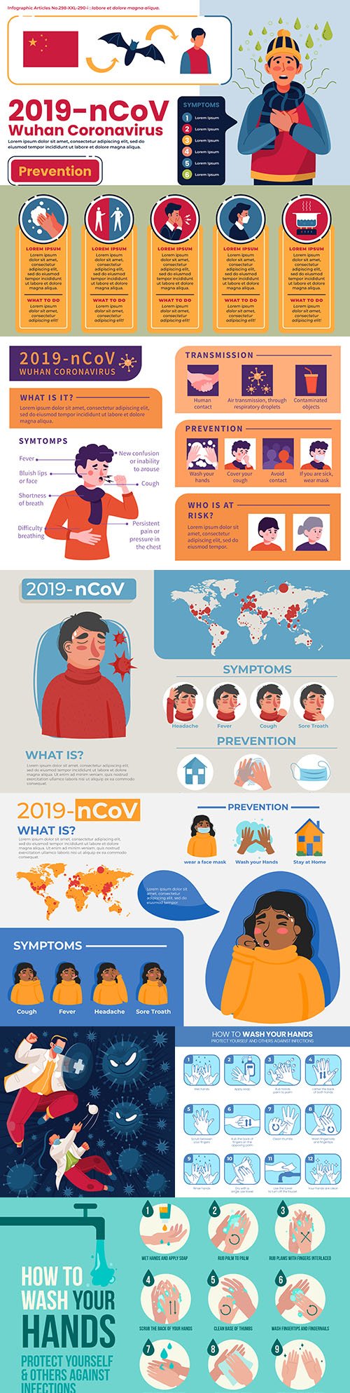 Coronavirus 2019 symptoms and prevention design infographics 3