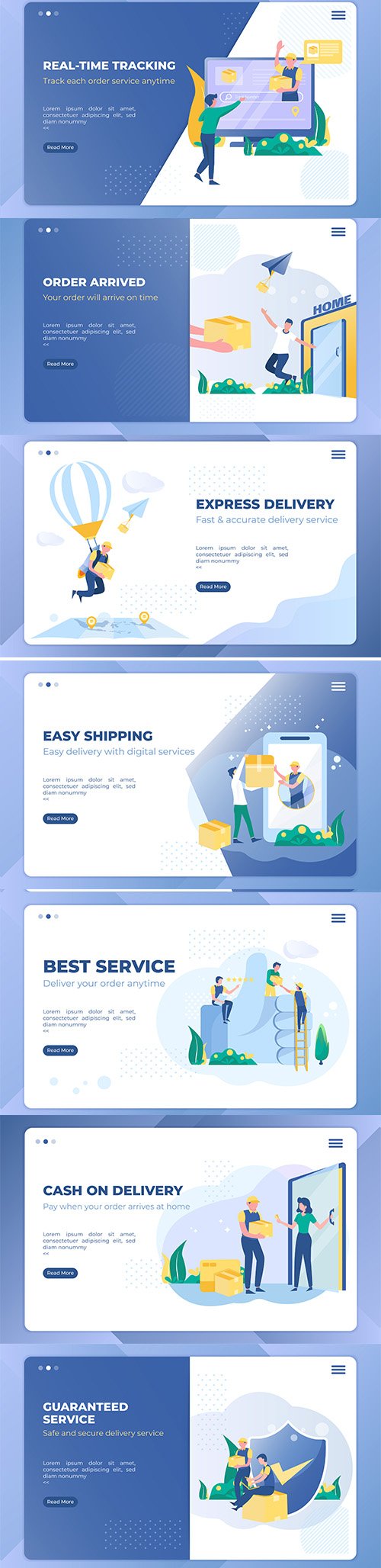 Best Delivery Service Illustration Landing Page Template Set