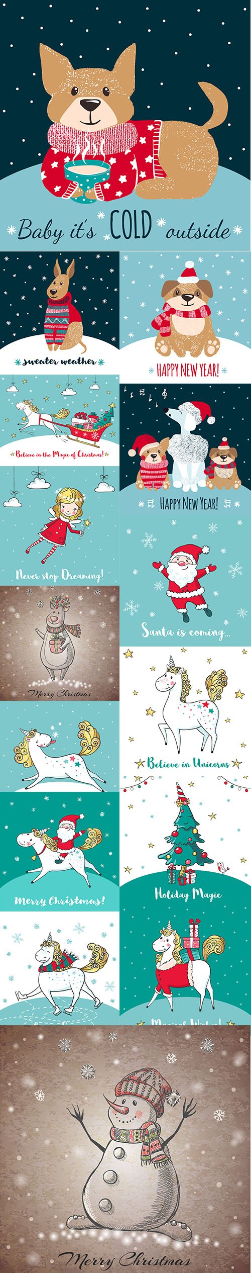 Christmas Greeting Card with Cute Personage Set