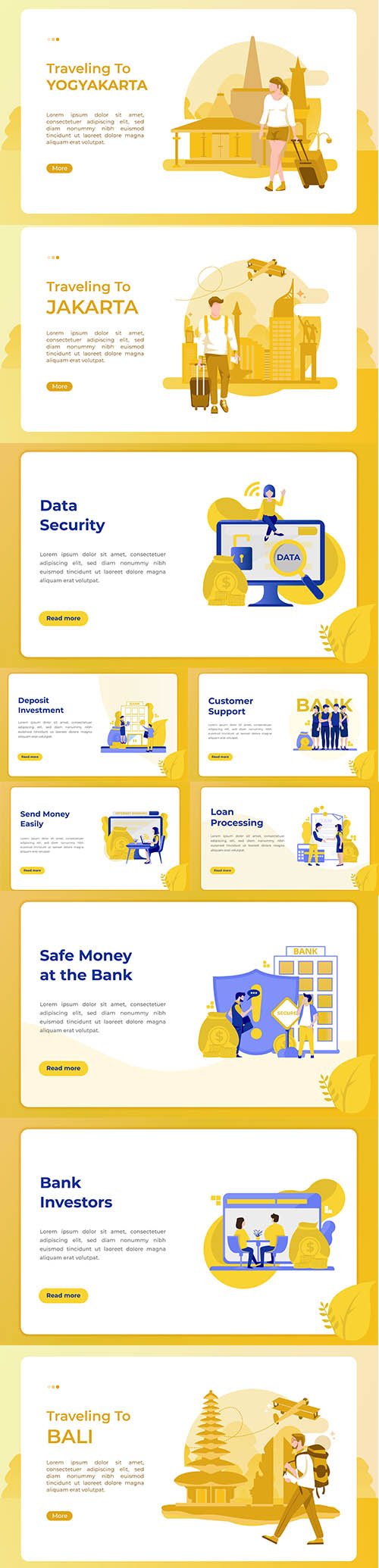 Traveling and Business Flat Landing Page Vector Illustration