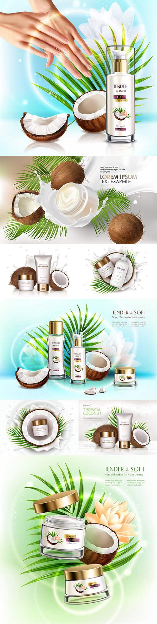 Natural coconut cosmetics for skin care with dispenser