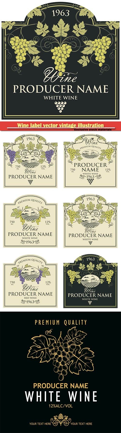 Wine label vector vintage illustration