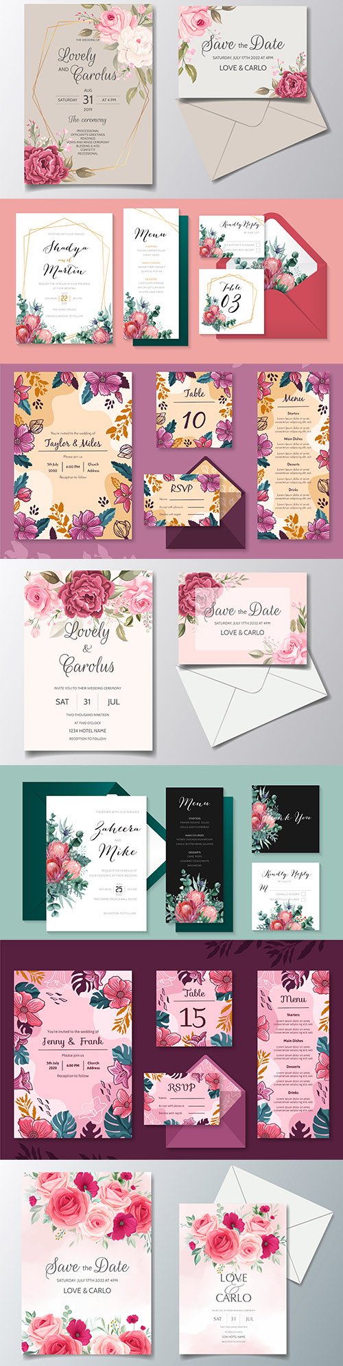 Elegant wedding invitation template flowers and leaves