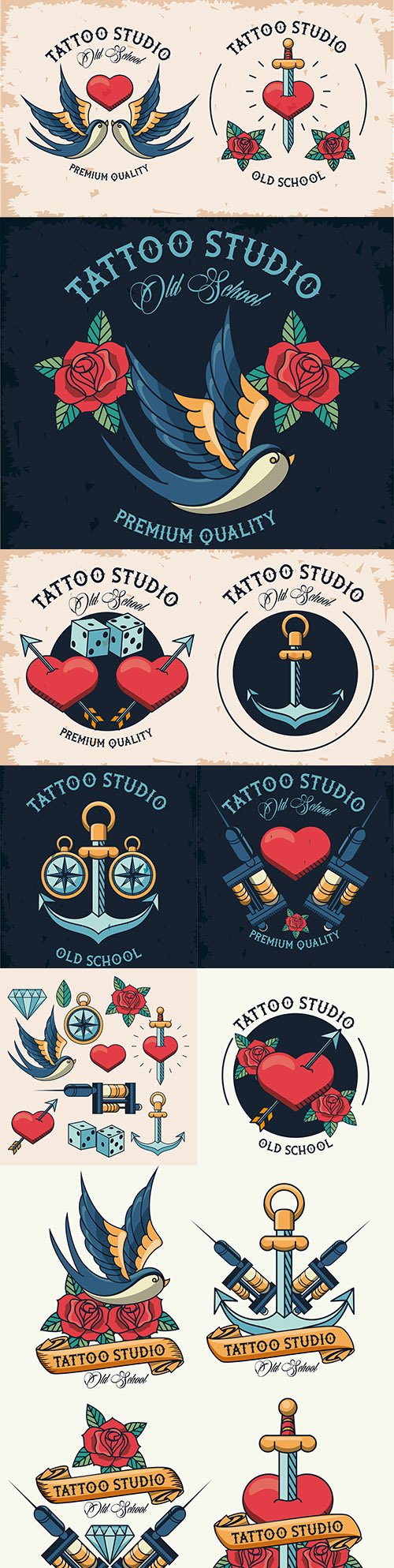 Studio tattoo set design elements and logo