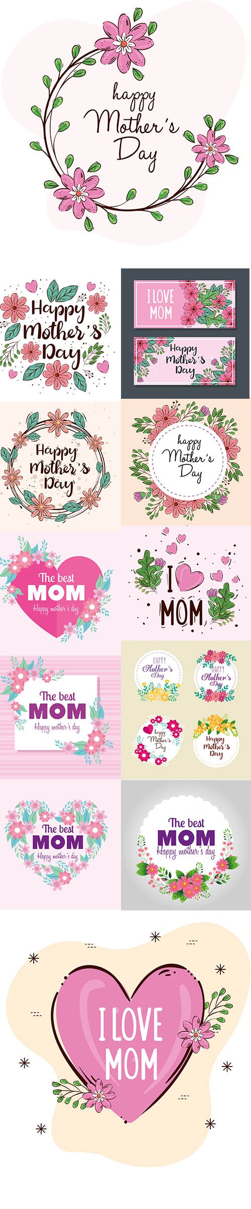 Happy Mothers Day Card with Heart Flowers
