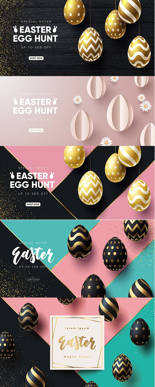 Easter Poster Banner Template with Easter Eggs Pack