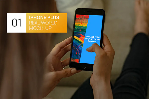iPhone Plus Woman Hands Real World Mock-up