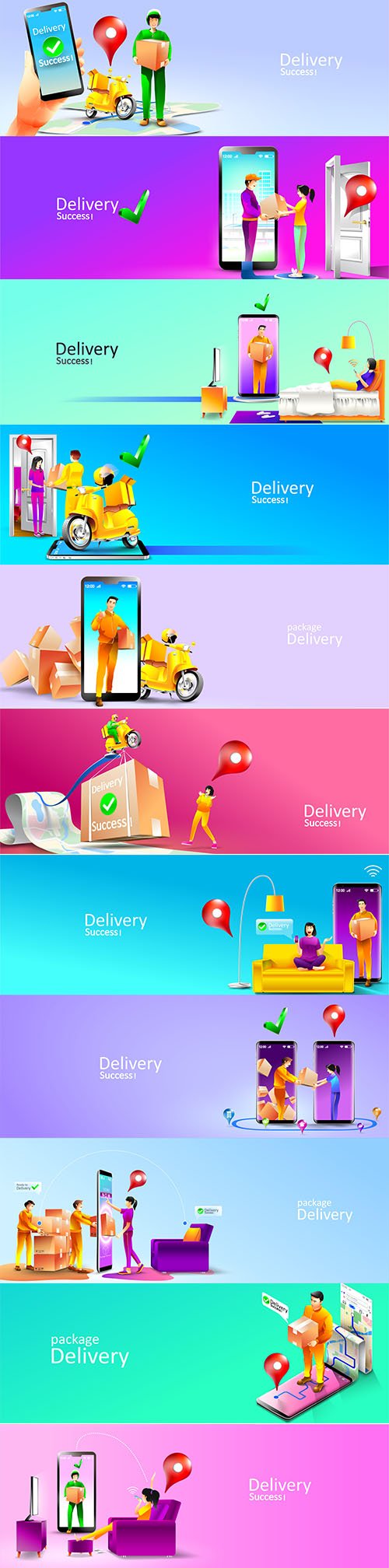 Online Package Delivery Services Courier Illustration Set