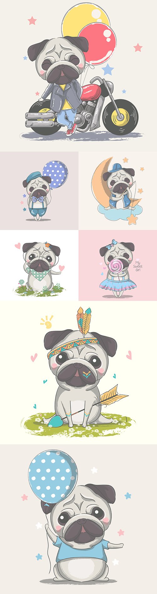 Painted cute little mops cartoon illustration