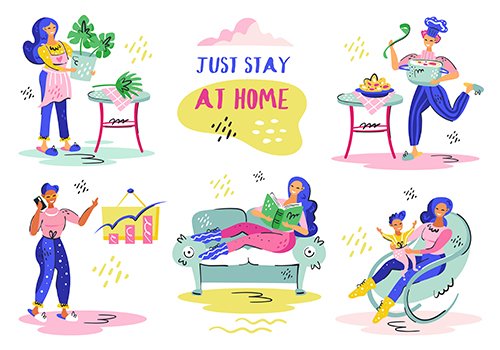 Just Stay at Home Flat Colorful Illustrations
