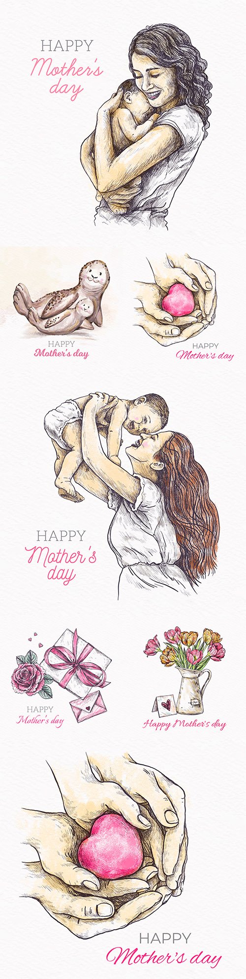 Mother 's Day design with flowers watercolor illustrations