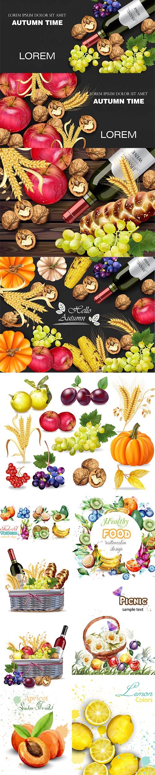 Watercolor Autumn Fruits and Vegetables Set