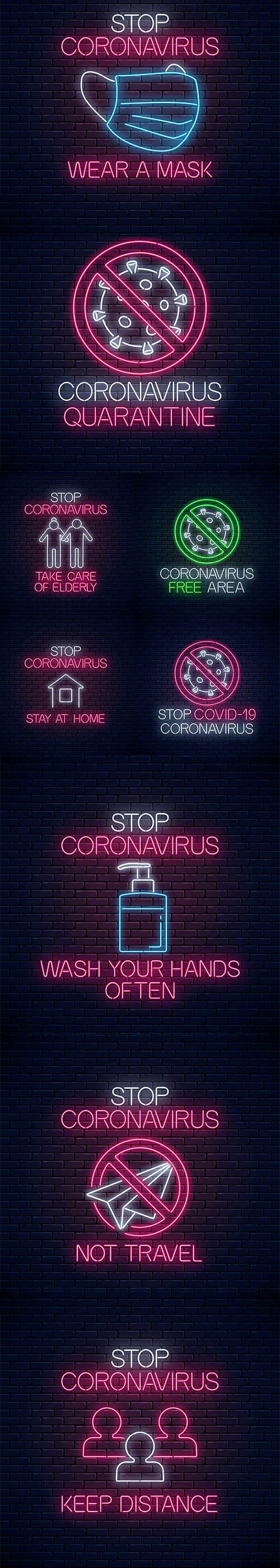 Coronavirus Quarantine Neon Sign Set