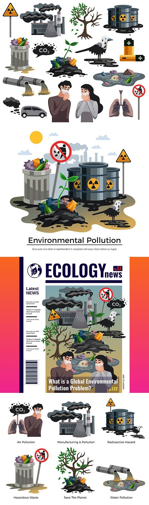 Pollution and environmental disasters illustration