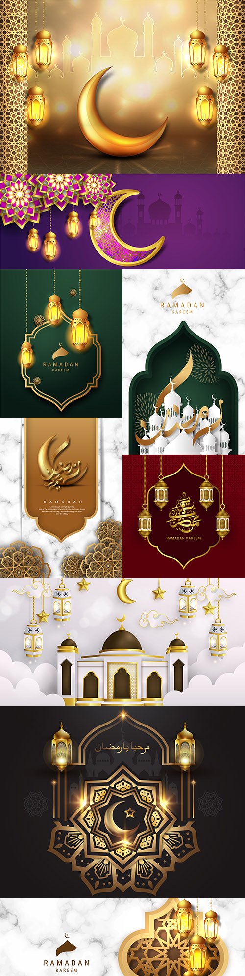 Ramadan Kareem Arabic calligraphy postcard gold design