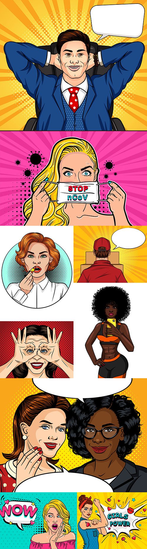 Man and woman comic illustrations in pop art style