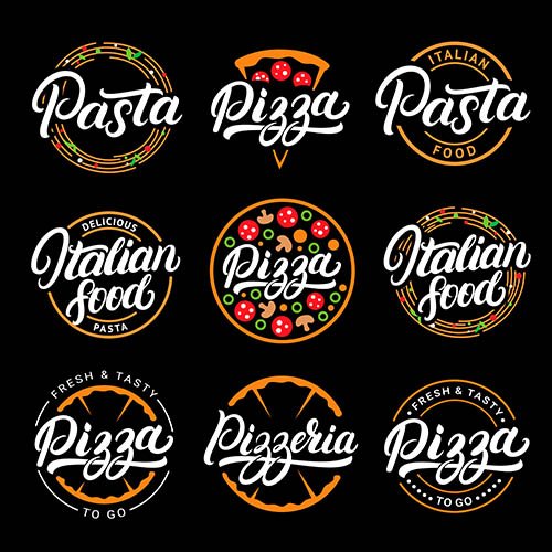 Pizza and Pasta Italian Food Lettering Logos