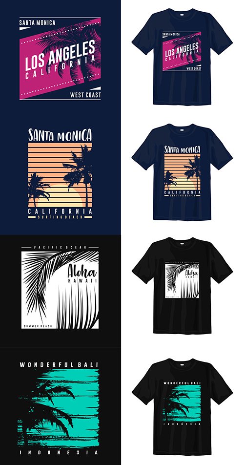 Wonderful Summer Trees Illustration Template for T-shirt Set