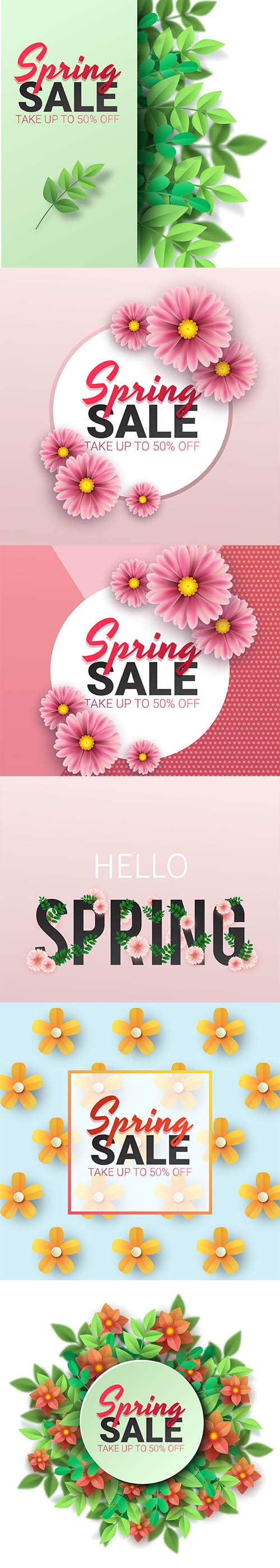 Spring Sale Floral Banner Vector Set