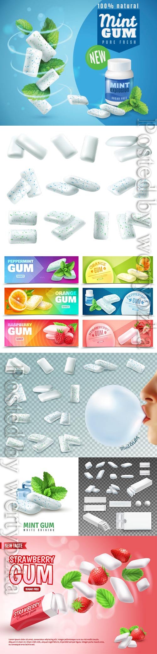 Realistic chewing gums vector set