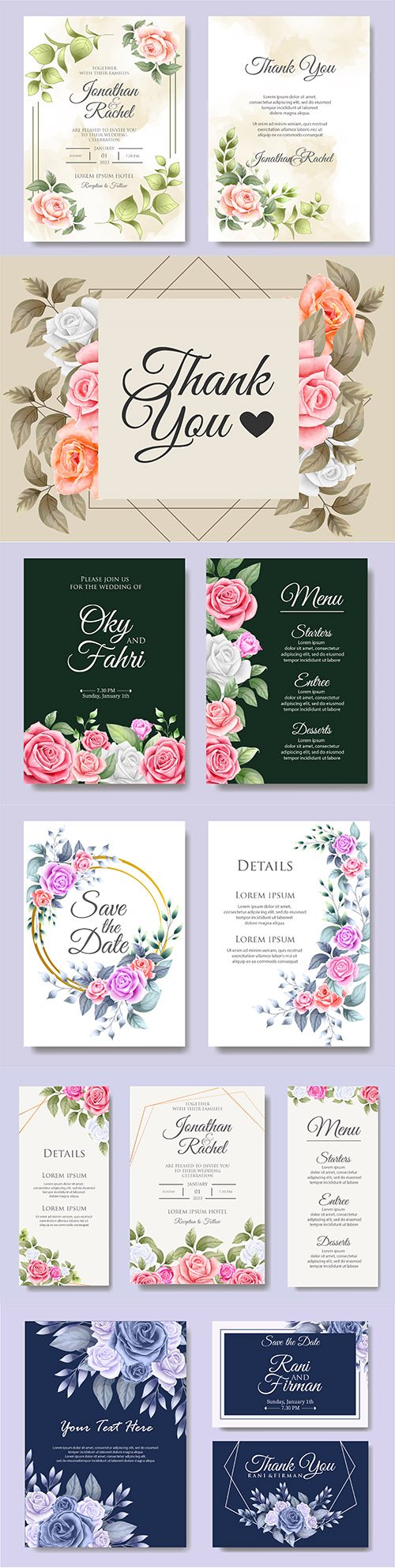 Elegant wedding invitation template flowers and leaves 2
