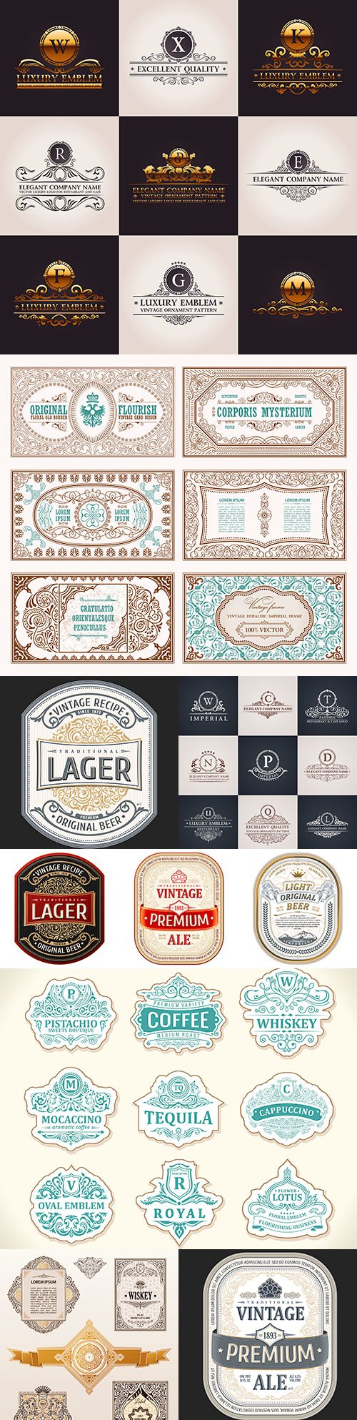 Vintage frames and luxury logos with ornament