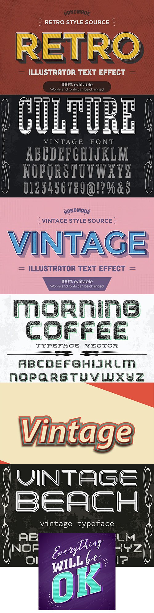 Vintage font editable effect collection illustration